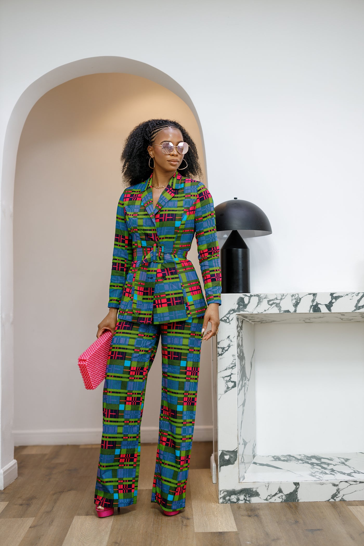 ZYLA AFRICAN PRINT TWO PIECE SUIT SET [CHECK PRINT]