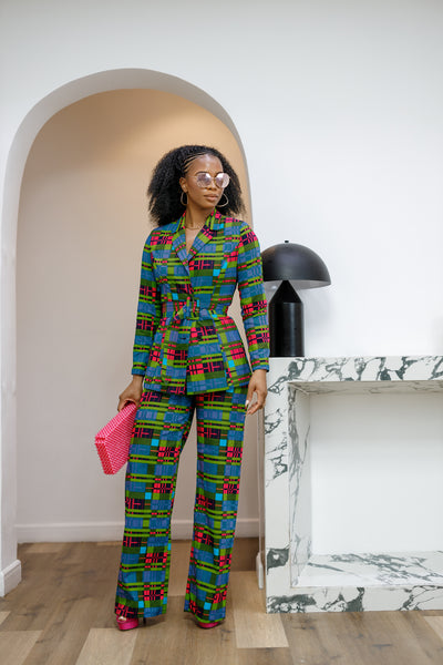 ZYLA AFRICAN PRINT TWO PIECE SUIT SET [CHECK PRINT]