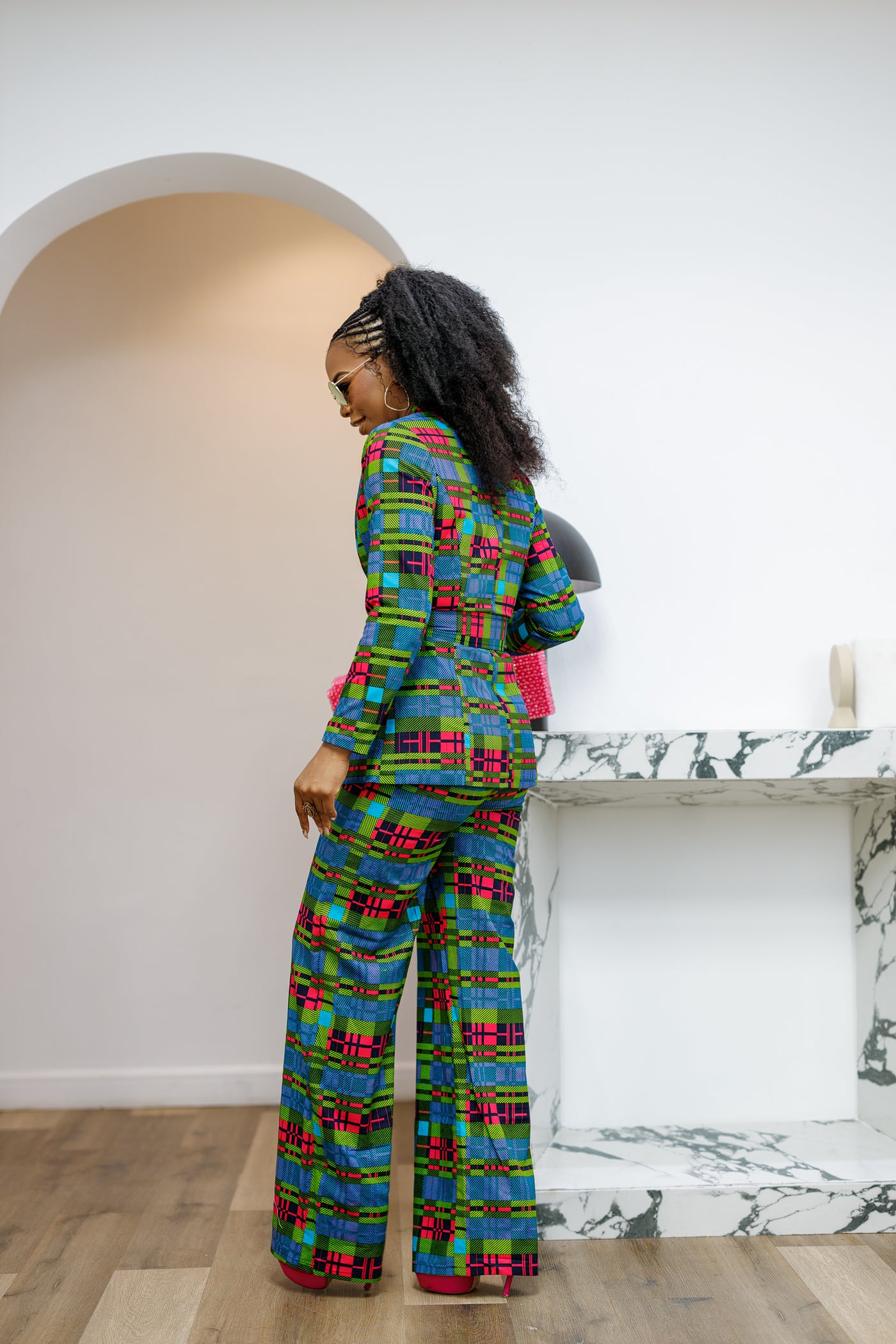 ZYLA AFRICAN PRINT TWO PIECE SUIT SET [CHECK PRINT]