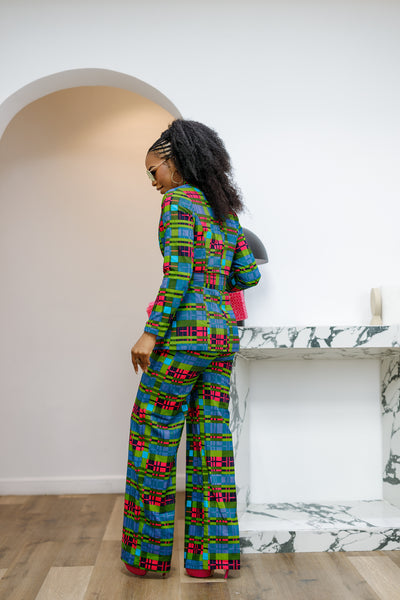 ZYLA AFRICAN PRINT TWO PIECE SUIT SET [CHECK PRINT]
