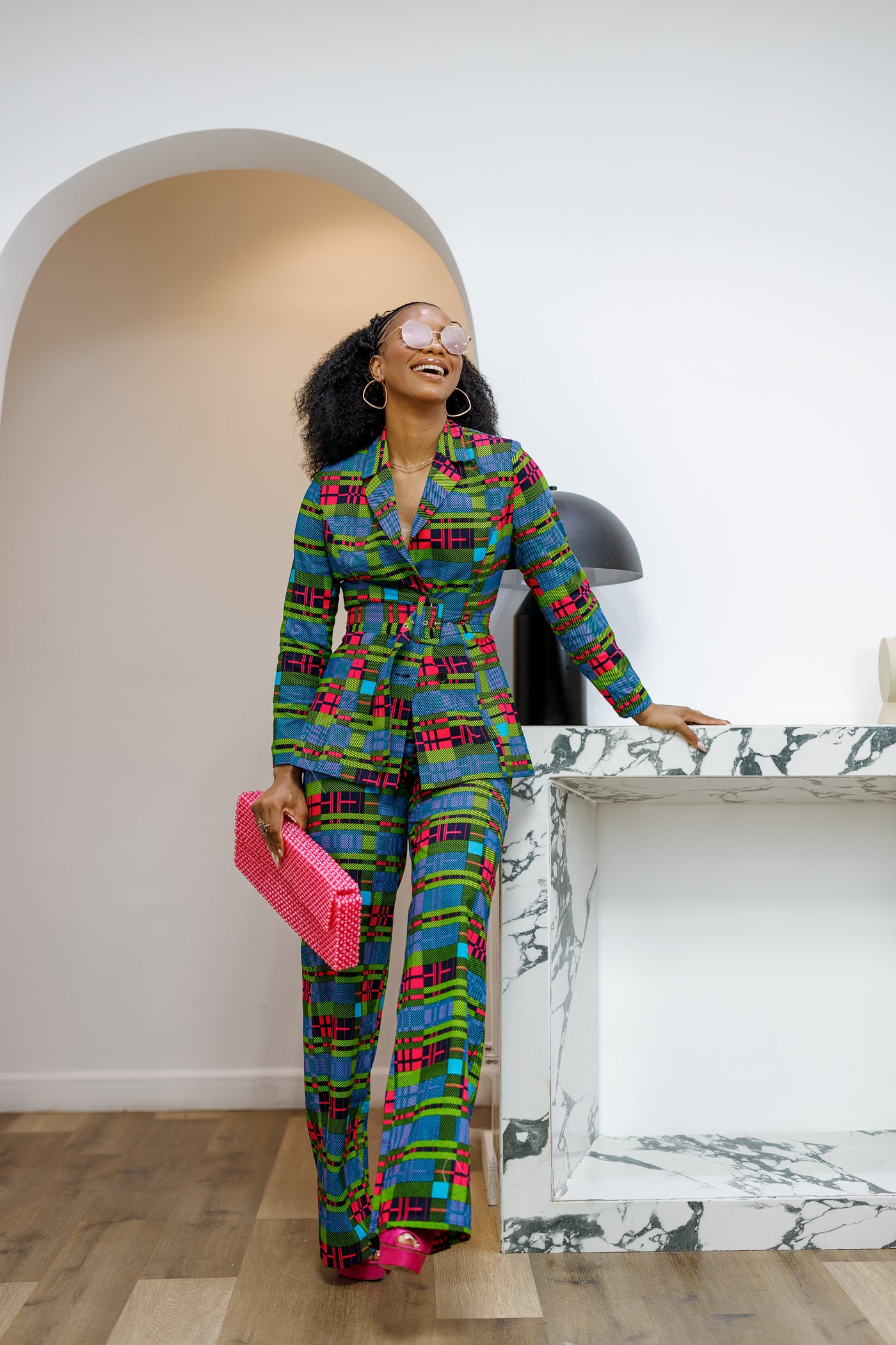 ZYLA AFRICAN PRINT TWO PIECE SUIT SET [CHECK PRINT]