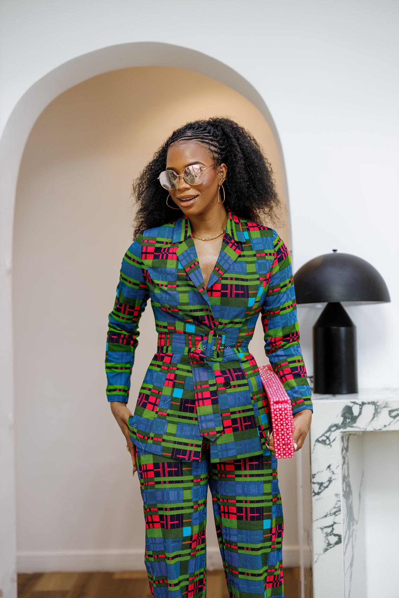 ZYLA AFRICAN PRINT TWO PIECE SUIT SET [CHECK PRINT]