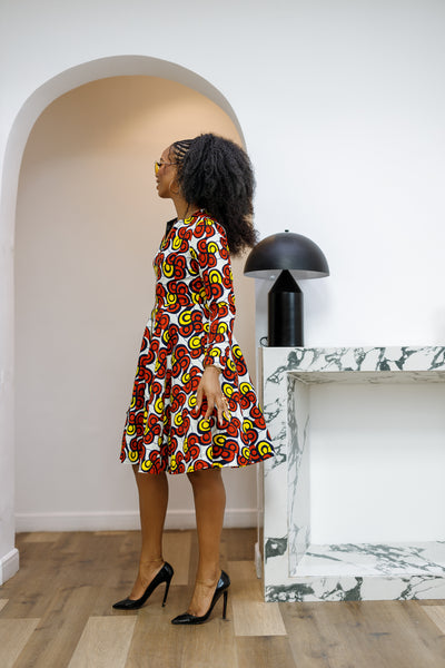 KEITA AFRICAN PRINT ZIP FRONT FLARE DRESS [MULTICOLOR]