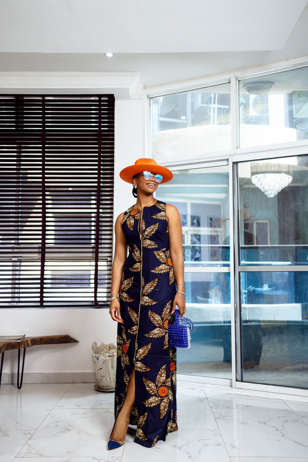HALIMA AFRICAN PRINT MAXI FRONT ZIP DRESS [NAVY BLUE] PRE-ORDER [Ships on or before MAY 24TH]