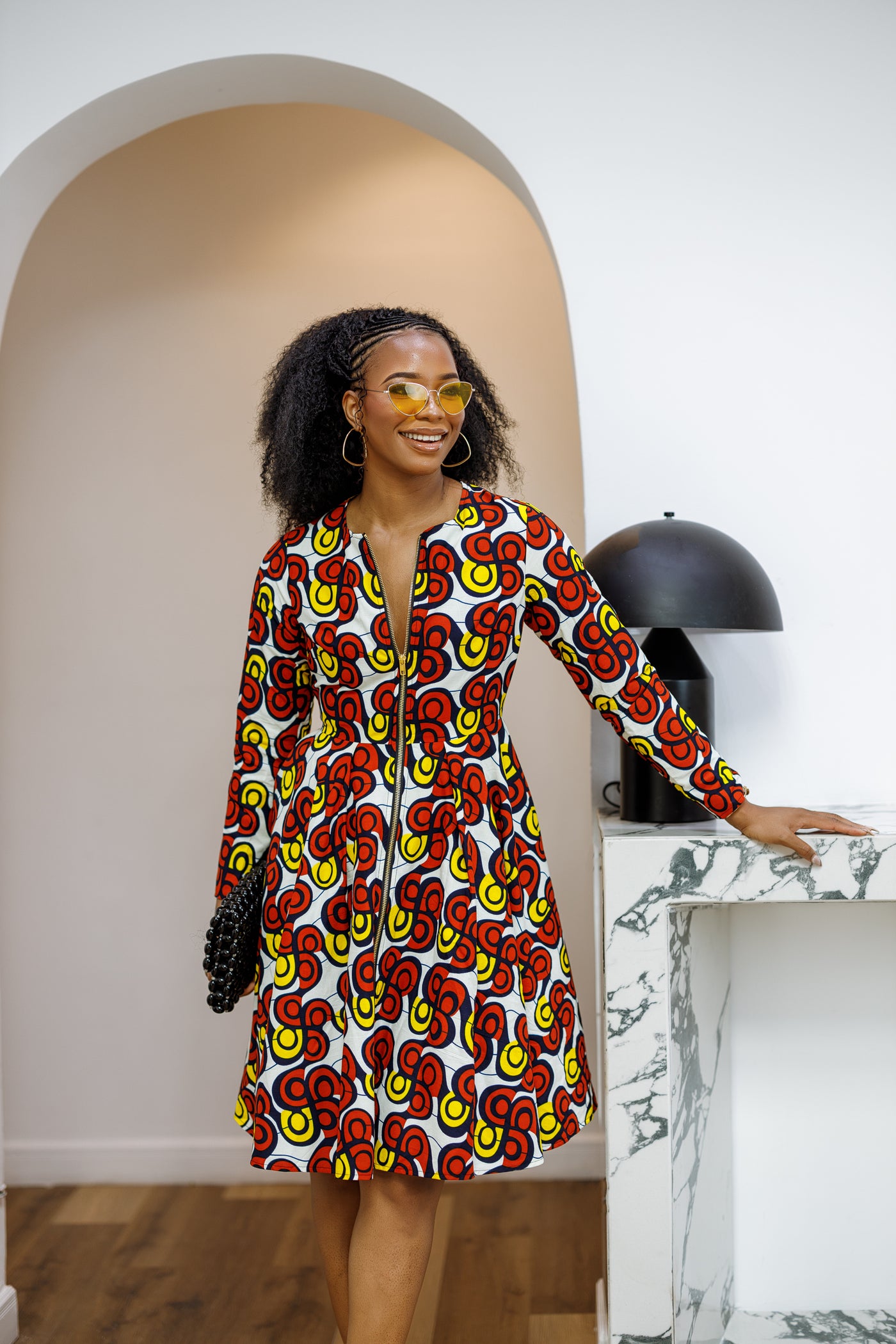 KEITA AFRICAN PRINT ZIP FRONT FLARE DRESS [MULTICOLOR]