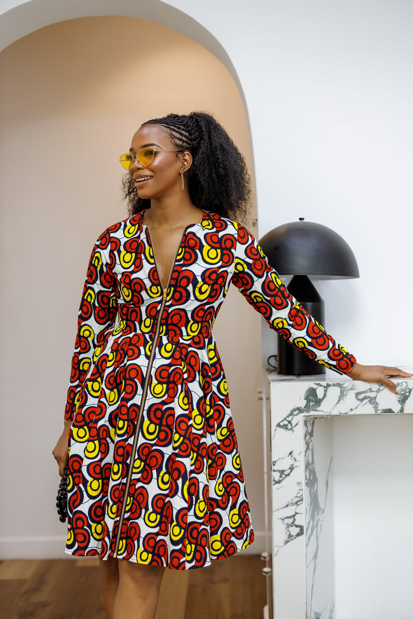 KEITA AFRICAN PRINT ZIP FRONT FLARE DRESS [MULTICOLOR]