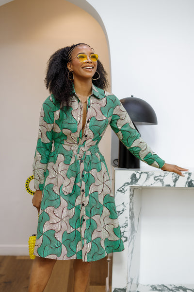 ELIZABETH AFRICAN PRINT BUTTON DOWN DRESS