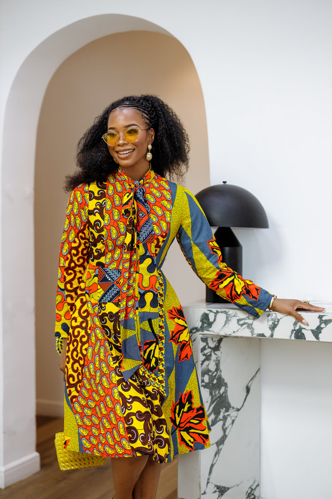 GILDA AFRICAN PRINT TIE-NECK MIDI DRESS [PATCHWORK] – MAE OTTI