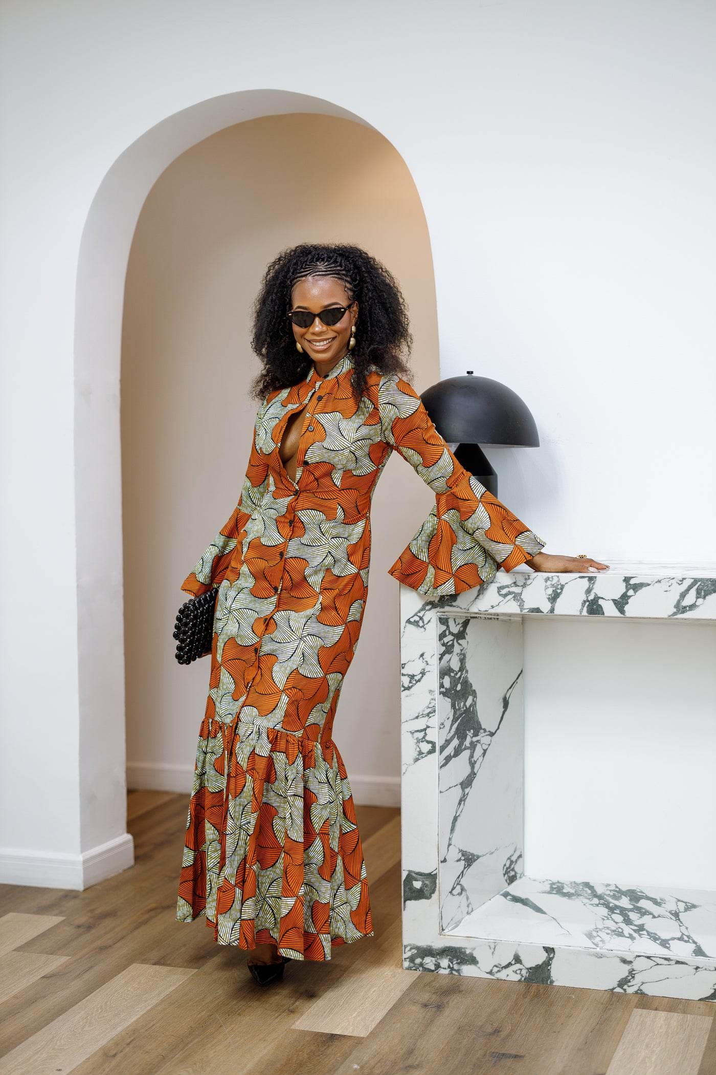 VIMBAI AFRICAN PRINT FLARE SLEEVE MAXI DRESS