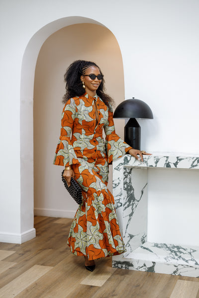 VIMBAI AFRICAN PRINT FLARE SLEEVE MAXI DRESS