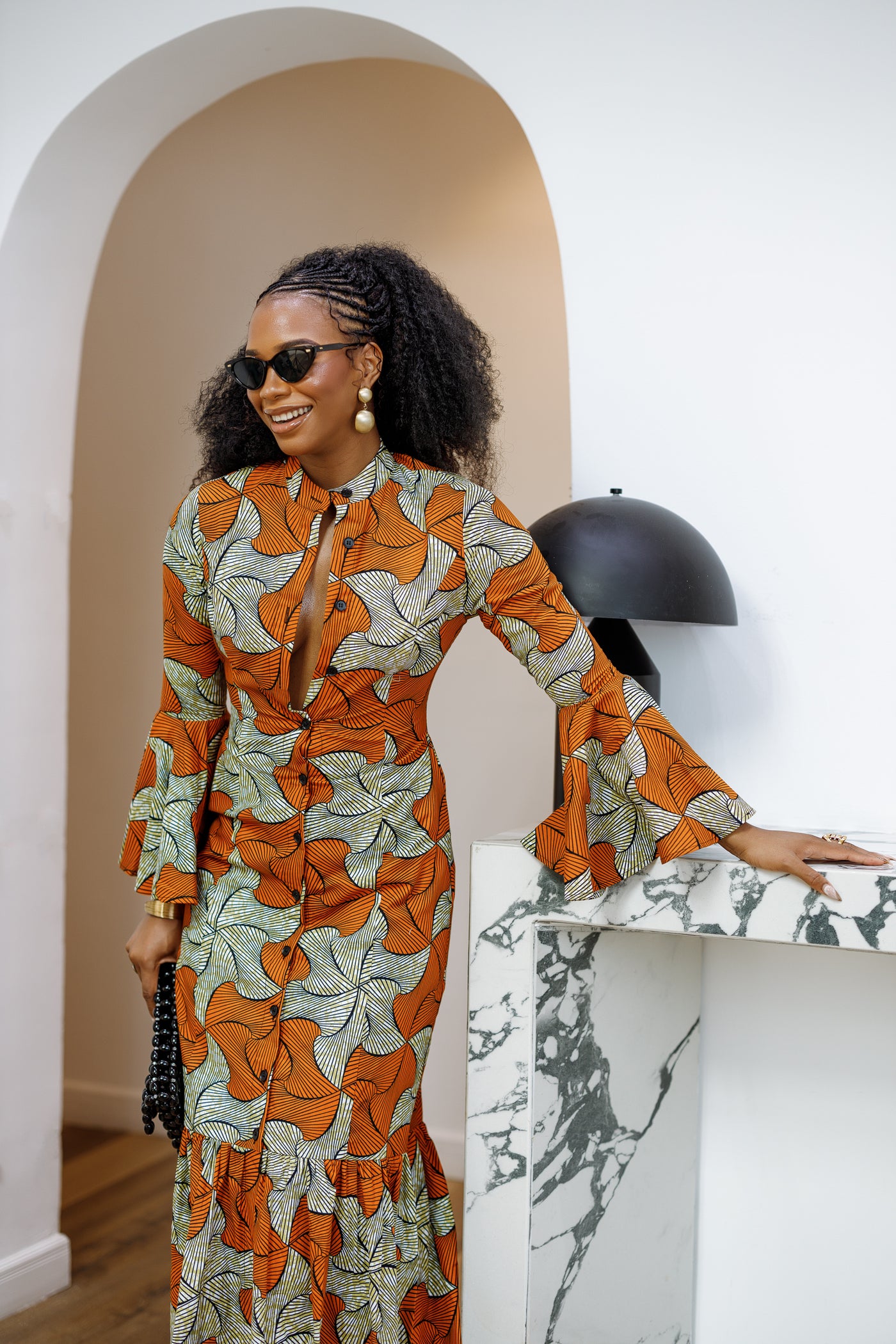 VIMBAI AFRICAN PRINT FLARE SLEEVE MAXI DRESS