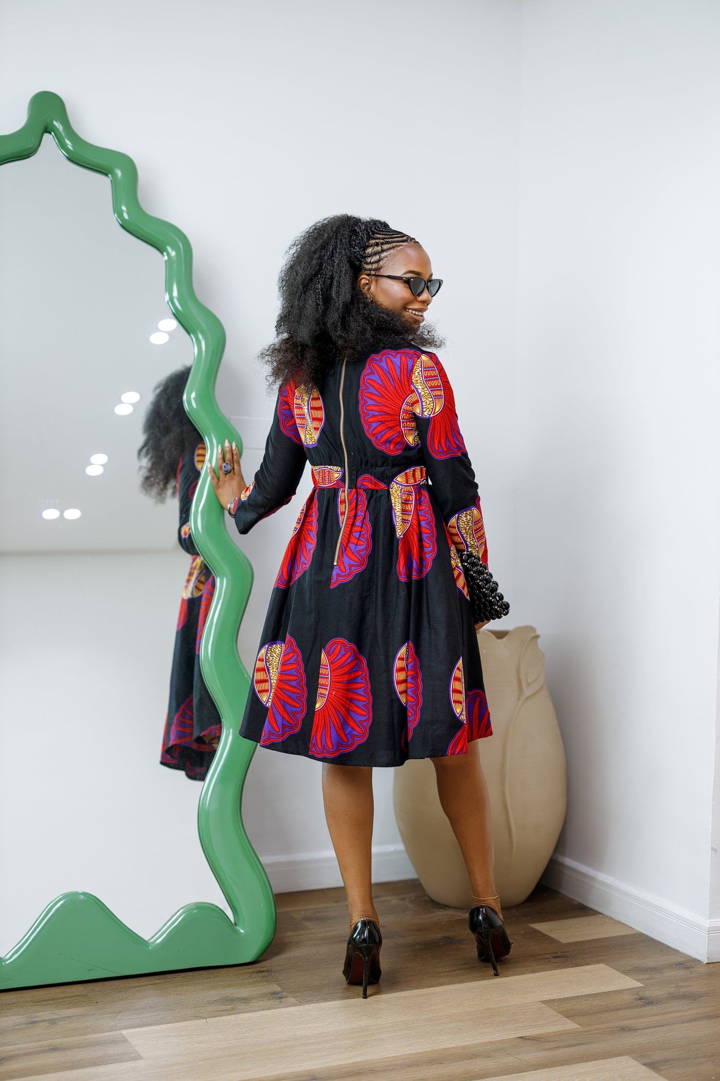 HIJA AFRICAN PRINT LONG SLEEVE MIDI DRESS