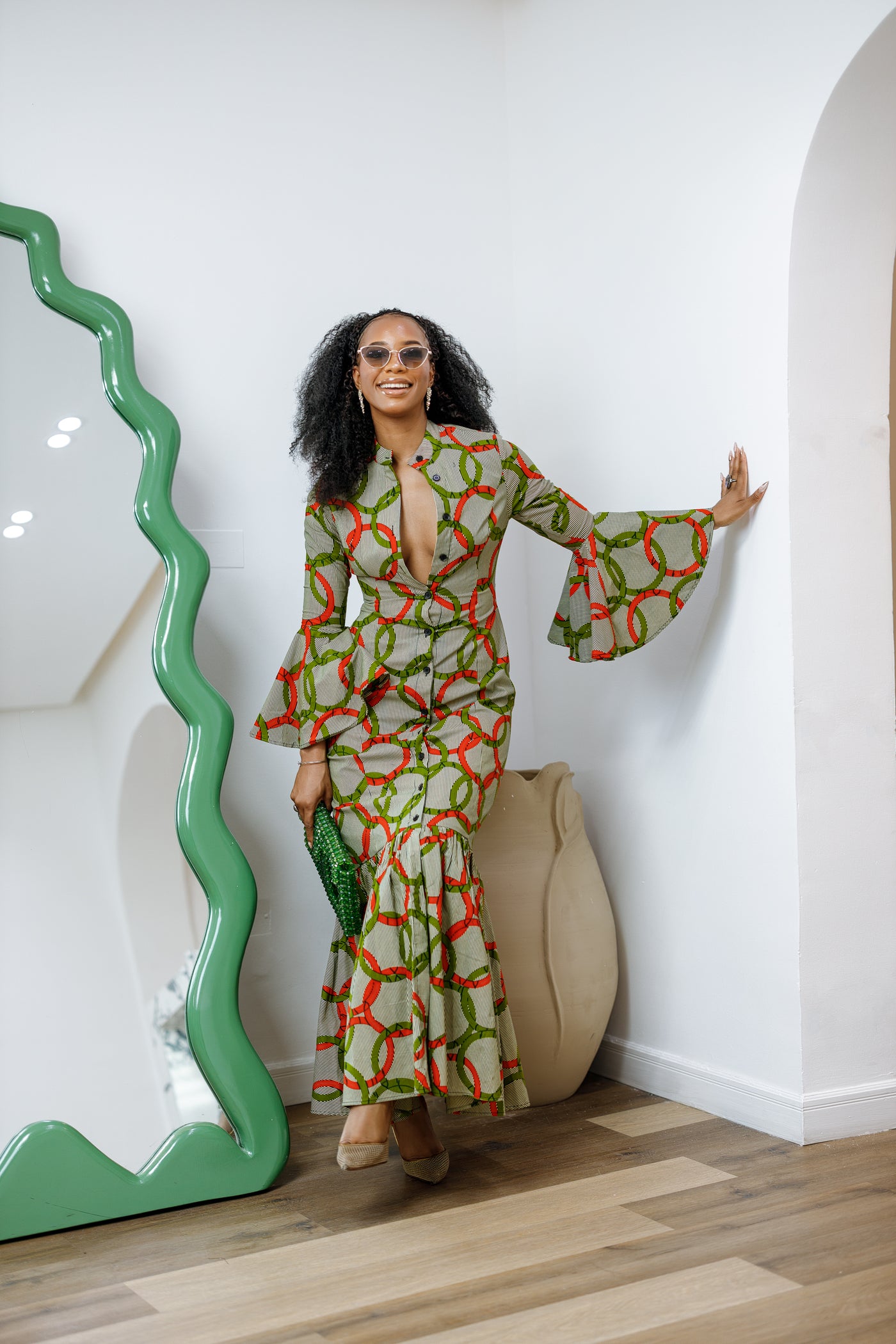 VIMBAI AFRICAN PRINT FLARE SLEEVE MAXI DRESS [MULTICOLOR]