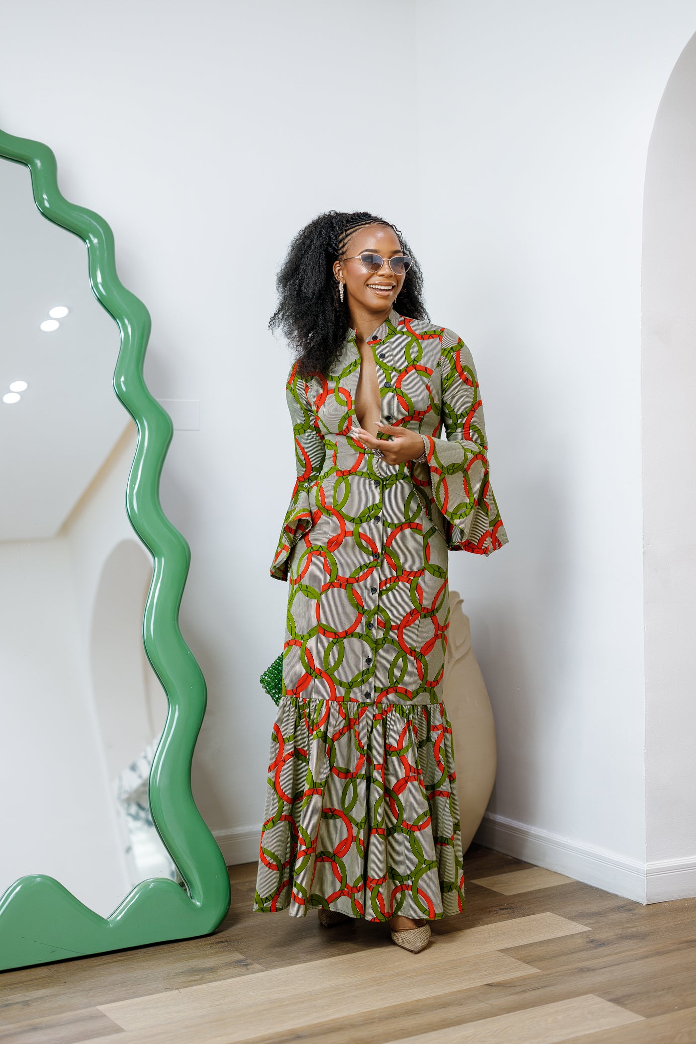 VIMBAI AFRICAN PRINT FLARE SLEEVE MAXI DRESS [MULTICOLOR]
