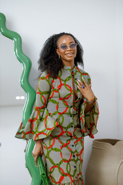 VIMBAI AFRICAN PRINT FLARE SLEEVE MAXI DRESS [MULTICOLOR]