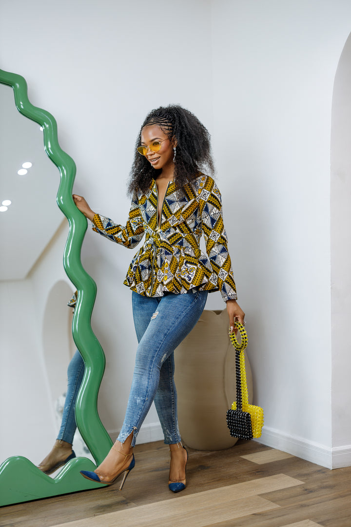 GABRIELLA AFRICAN PRINT FRONT ZIPPER PEPLUM TOP – MAE OTTI