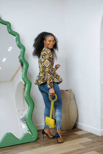 GABRIELLA AFRICAN PRINT FRONT ZIPPER PEPLUM TOP