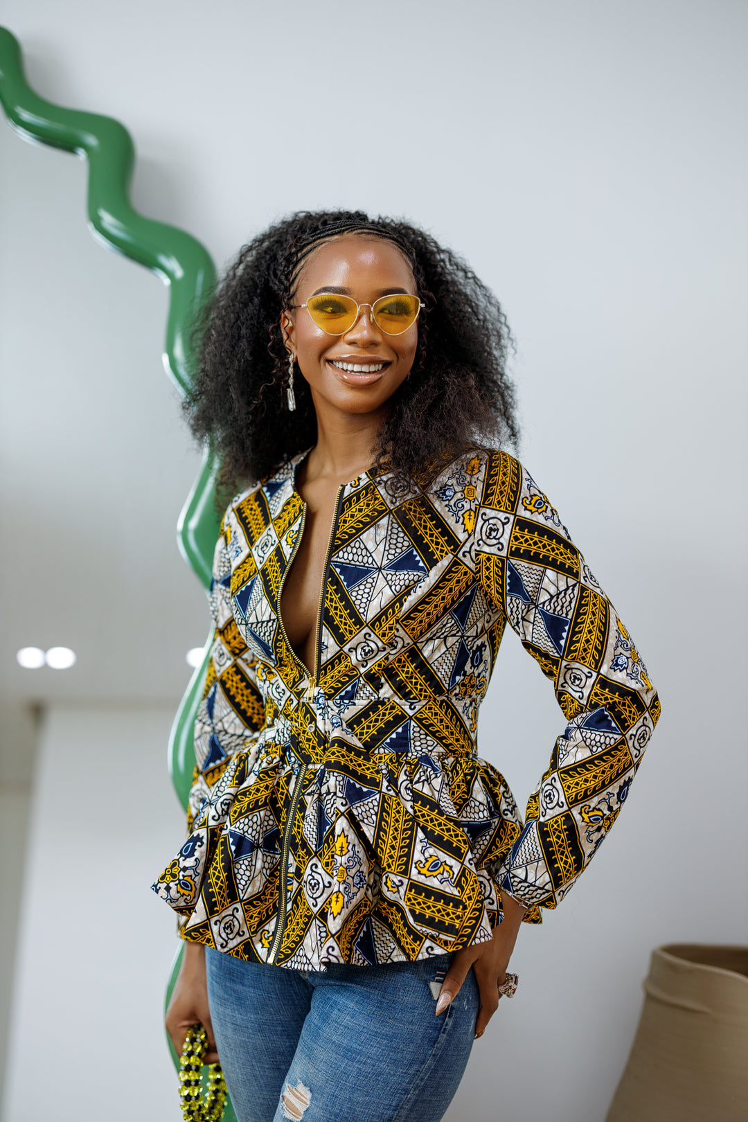 GABRIELLA AFRICAN PRINT FRONT ZIPPER PEPLUM TOP – MAE OTTI