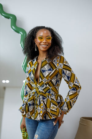 GABRIELLA AFRICAN PRINT FRONT ZIPPER PEPLUM TOP – MAE OTTI