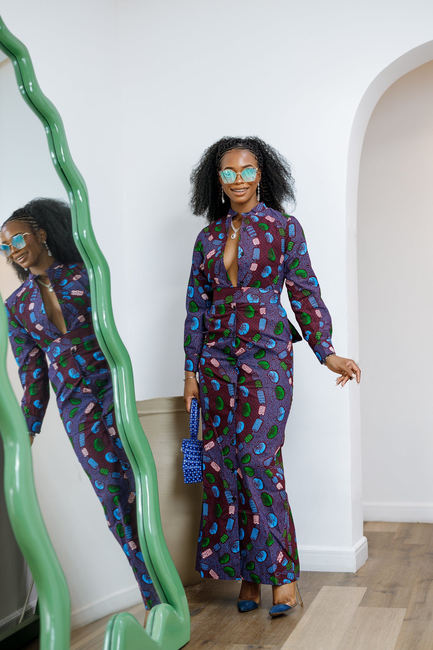 EMILY AFRICAN PRINT BUTTON MAXI DRESS [MULTICOLOR]