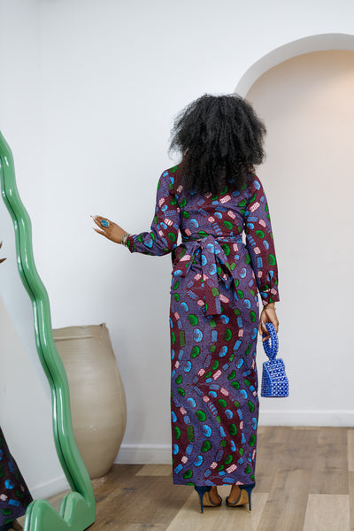 EMILY AFRICAN PRINT BUTTON MAXI DRESS [MULTICOLOR]