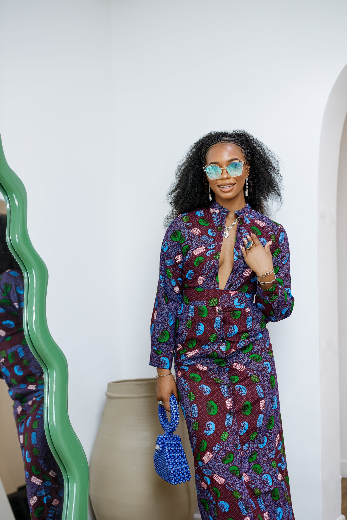 EMILY AFRICAN PRINT BUTTON MAXI DRESS [MULTICOLOR]