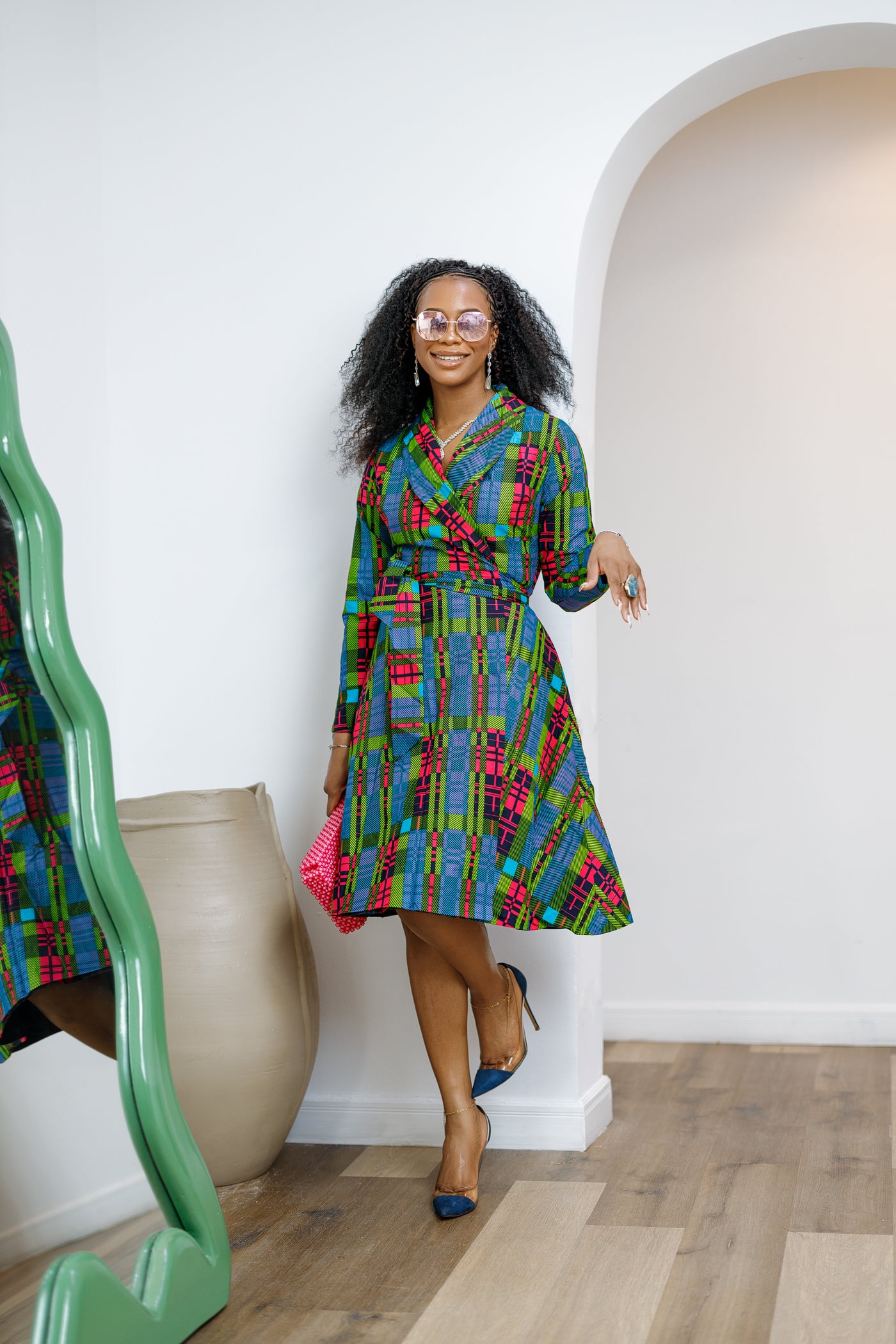 DERA AFRICAN PRINT WRAP MIDI DRESS