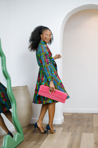 DERA AFRICAN PRINT WRAP MIDI DRESS