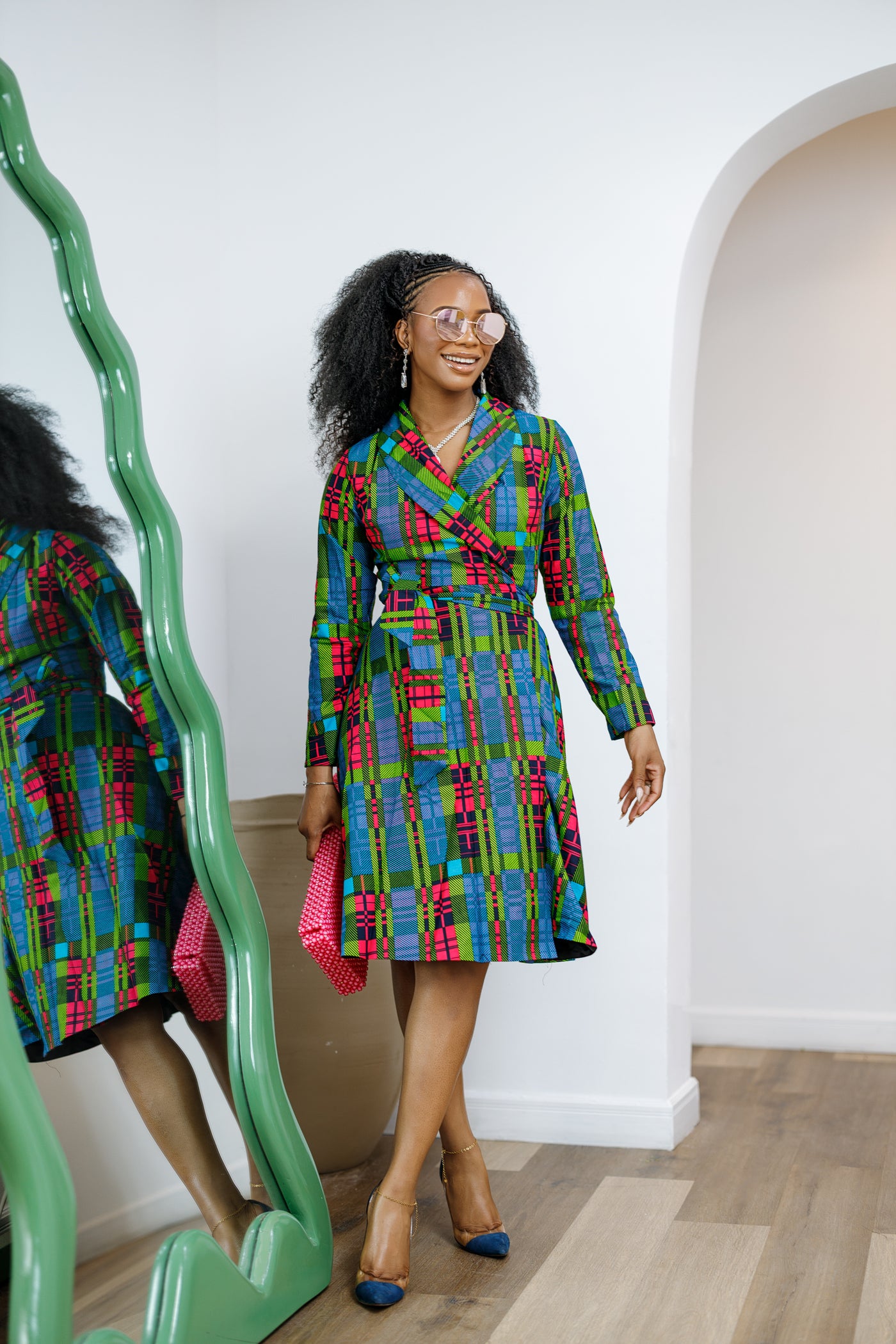 DERA AFRICAN PRINT WRAP MIDI DRESS