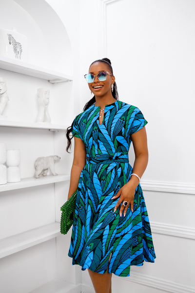 GINA AFRICAN PRINT DRESS [BLUE] [PRE ORDER] Ships on or before MAY 9TH