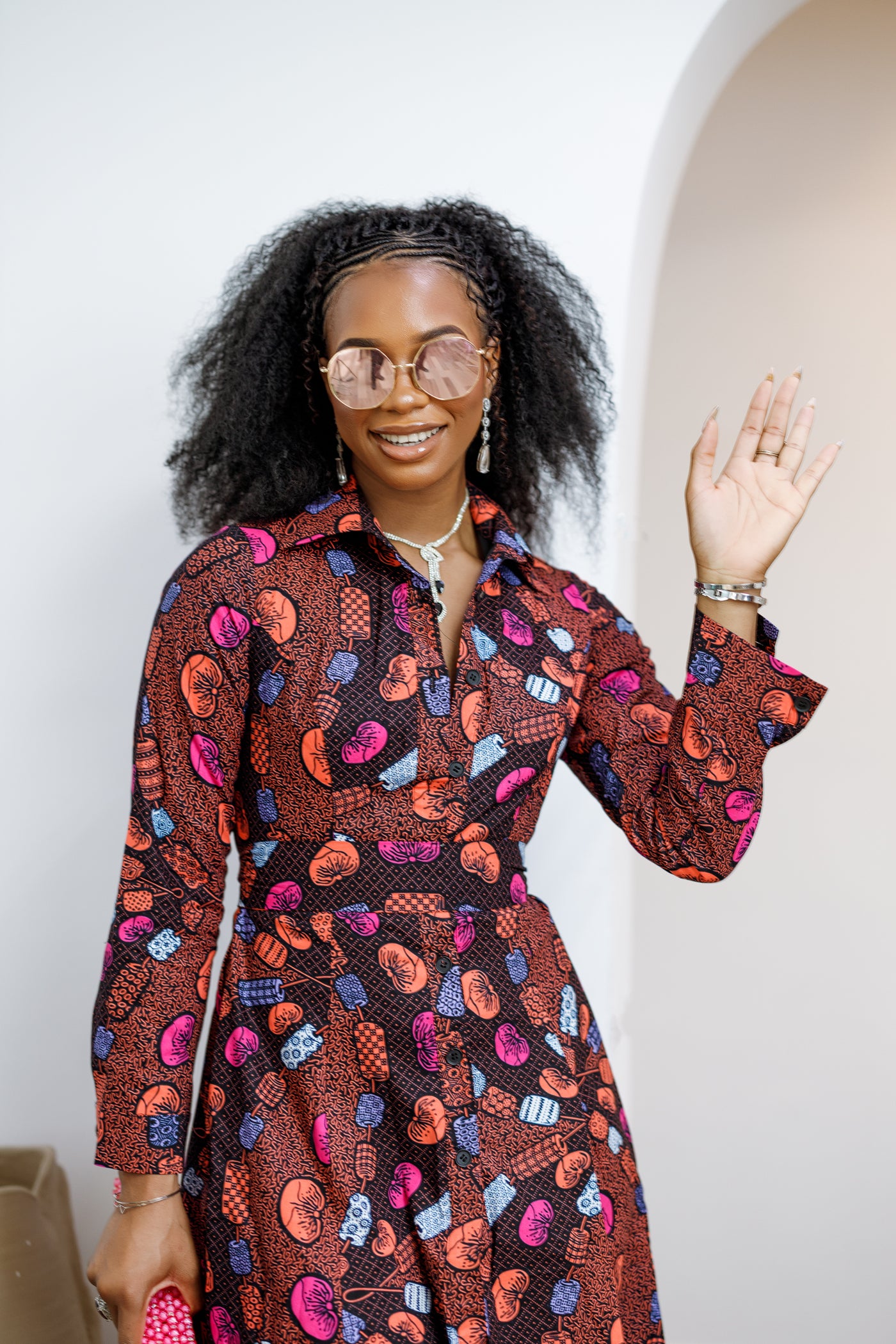 VERA AFRICAN PRINT FLARE SHIRT MIDI DRESS