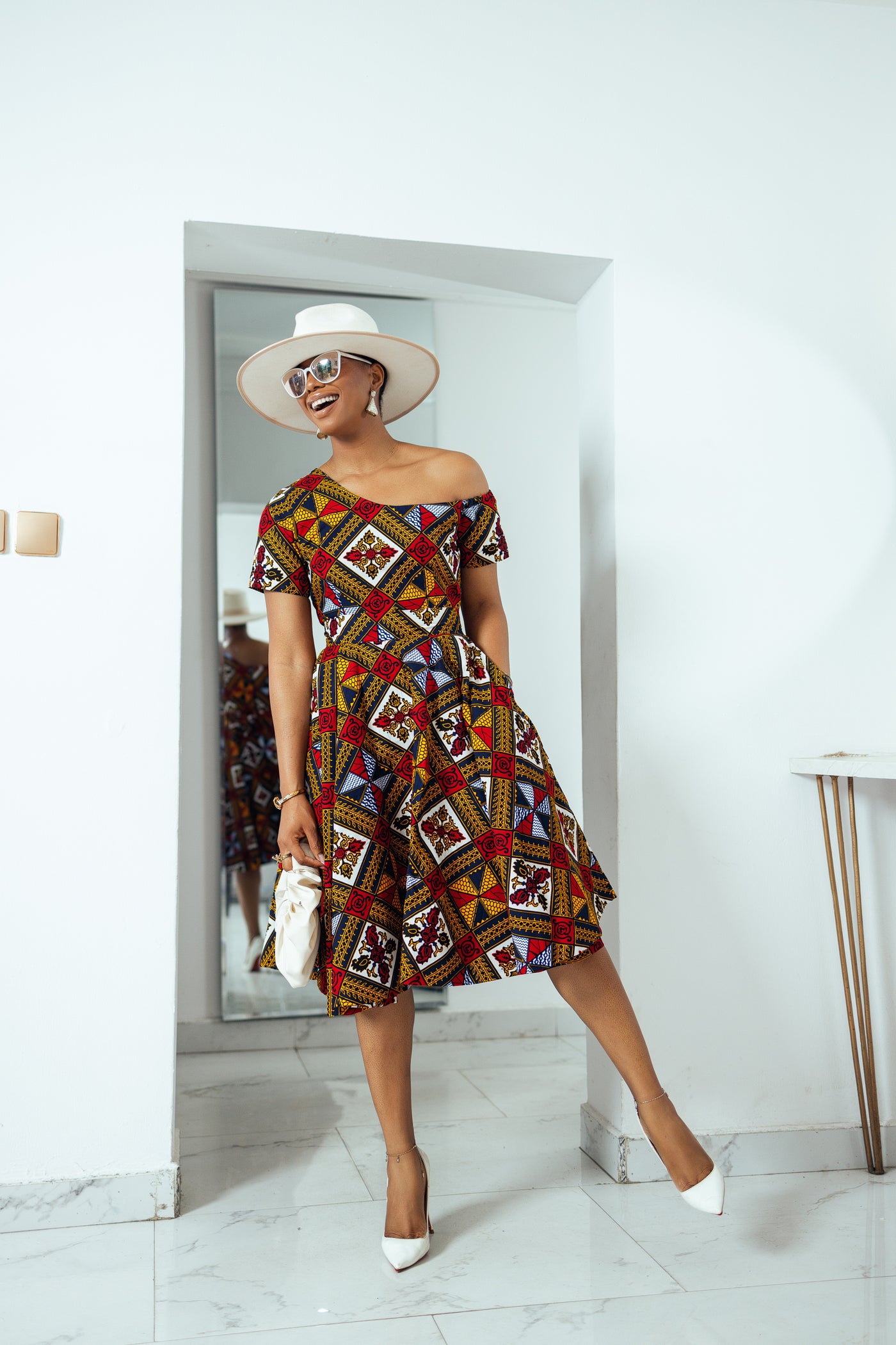 IMANI AFRICAN PRINT OFF SHOULDER DRESS [MULTICOLOR]