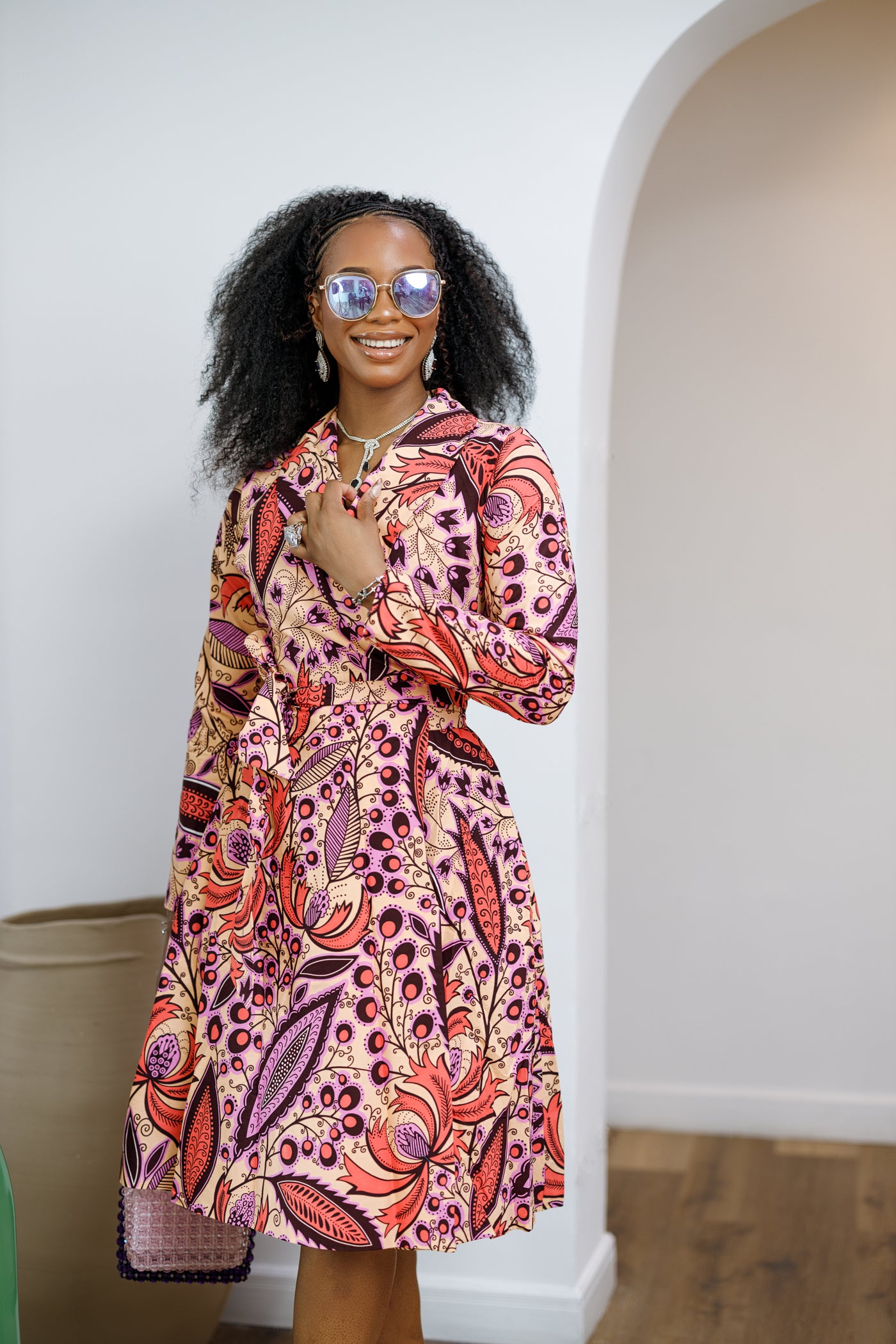 DERA AFRICAN PRINT WRAP MIDI DRESS [MULTICOLOR]