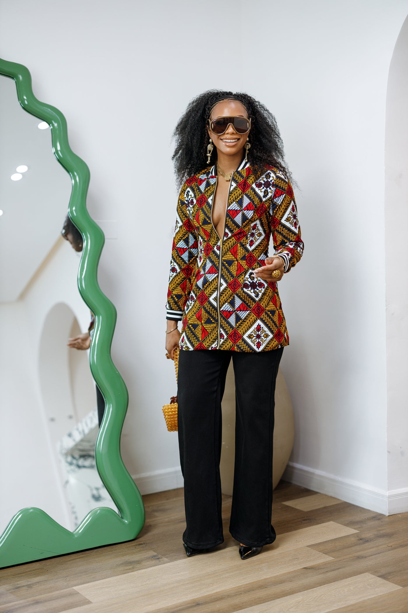 VIVIAN AFRICAN PRINT QUILTED BOMBER JACKET [MULTICOLOR]