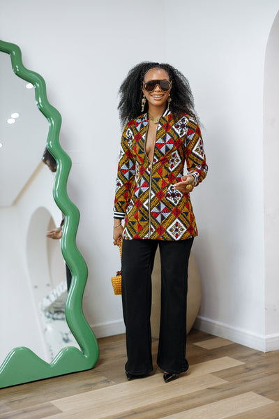 VIVIAN AFRICAN PRINT QUILTED BOMBER JACKET [MULTICOLOR]