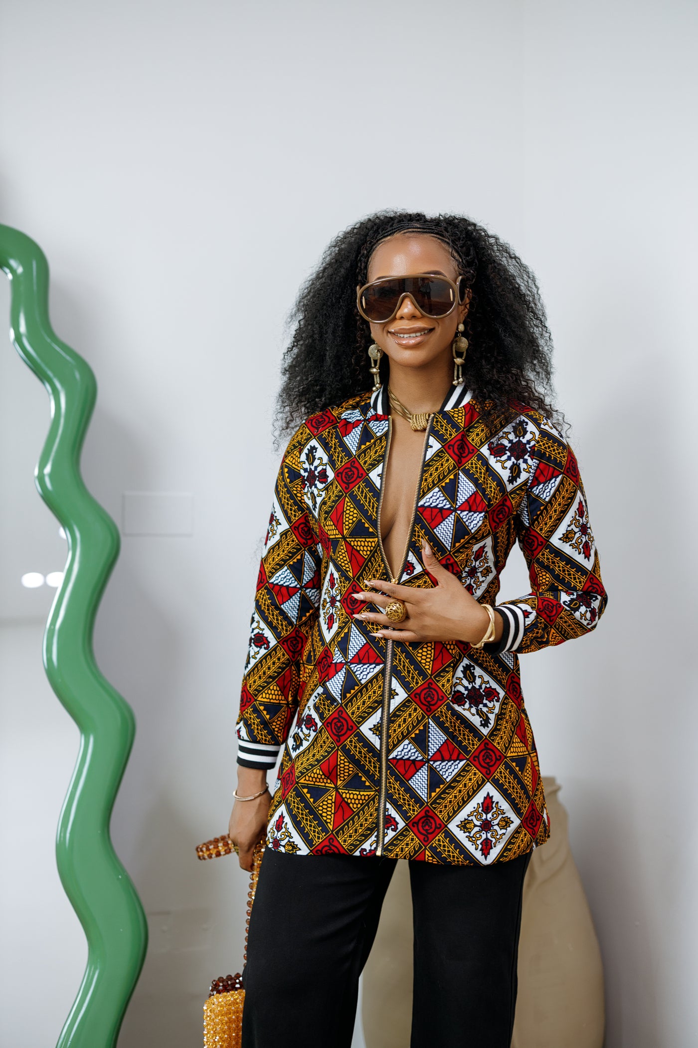 VIVIAN AFRICAN PRINT QUILTED BOMBER JACKET [MULTICOLOR]