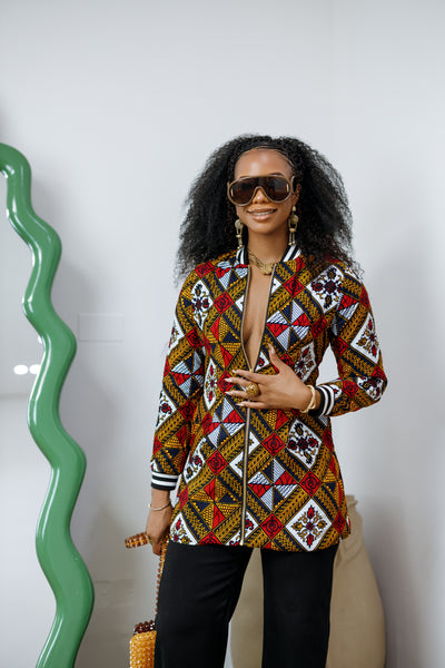 VIVIAN AFRICAN PRINT QUILTED BOMBER JACKET [MULTICOLOR]