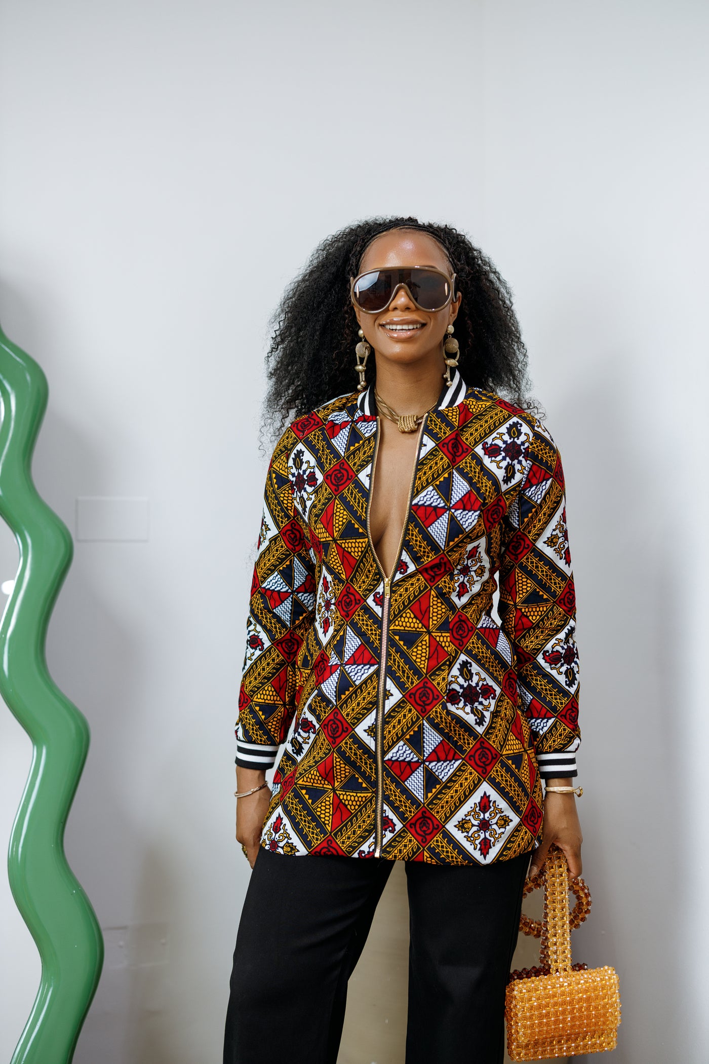 VIVIAN AFRICAN PRINT QUILTED BOMBER JACKET [MULTICOLOR]