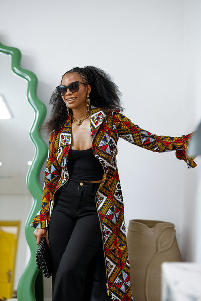 KAZI AFRICAN PRINT LONGLINE JACKET/DRESS [MULTICOLOR]