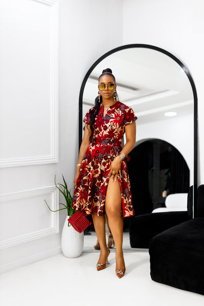 GINA AFRICAN PRINT DRESS [RED] [PRE ORDER] Ships on or before MAY 9TH