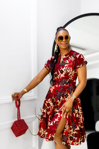 GINA AFRICAN PRINT DRESS [RED] [PRE ORDER] Ships on or before MAY 9TH