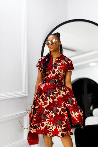 GINA AFRICAN PRINT DRESS [RED] [PRE ORDER] Ships on or before MAY 9TH