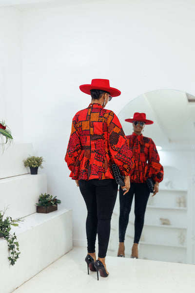BIBI AFRICAN PRINT PUFF SLEEVE TOP