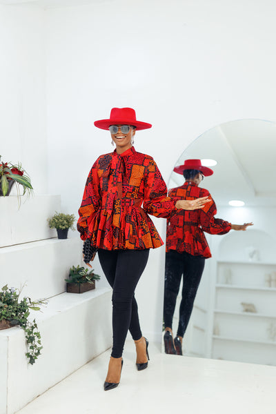 BIBI AFRICAN PRINT PUFF SLEEVE TOP