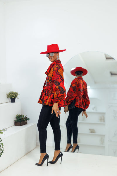 BIBI AFRICAN PRINT PUFF SLEEVE TOP