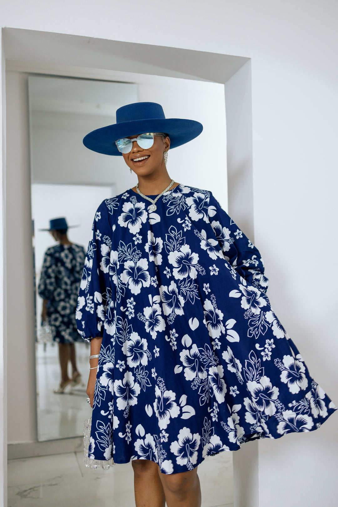 AMINA AFRICAN PRINT DRESS A-LINE DRESS [BLUE PRINT]
