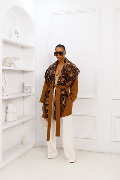 DONNA REVERSIBLE AFRICAN PRINT WOOL  PONCHO