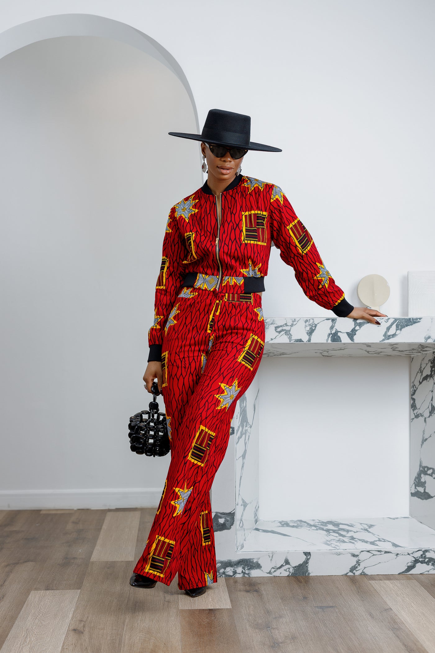 ADA AFRICAN PRINT BOMBER SET [RED]