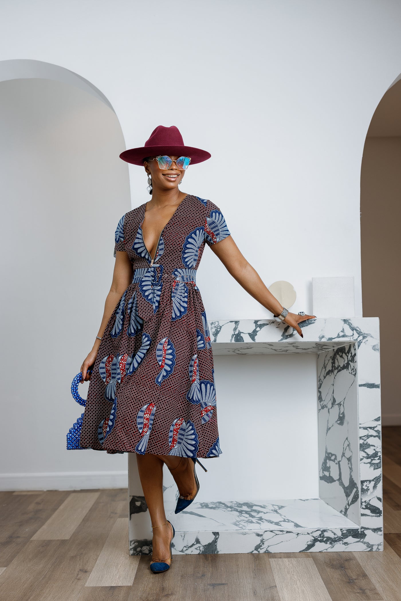 AYI AFRICAN PRINT ZIP MIDI DRESS