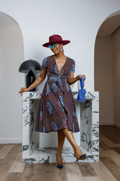 AYI AFRICAN PRINT ZIP MIDI DRESS